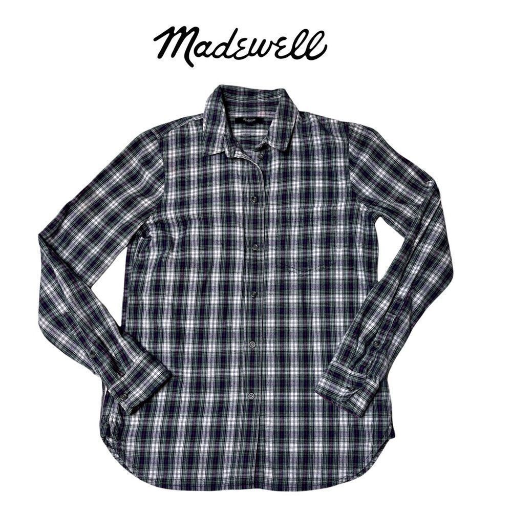 Madewell Flannel Slim Ex-Boyfriend Shirt Green Coltrane Plaid E6002 Size Small‎